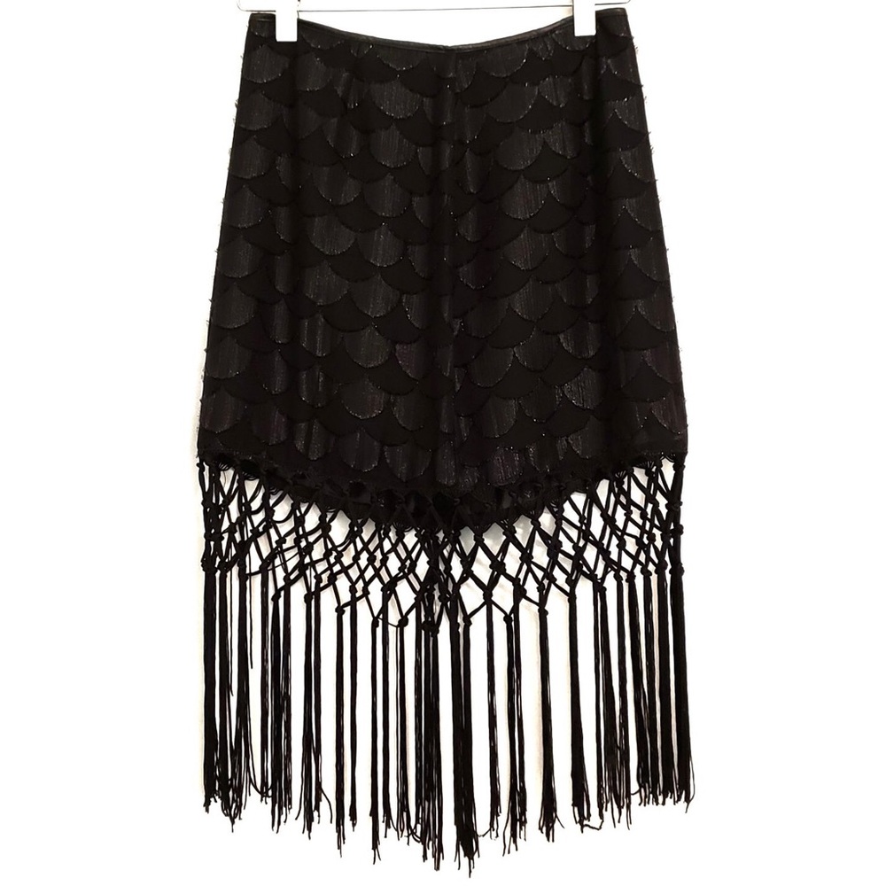 Astr Shimmery Black Scalloped Fringed Skirt Size Medium